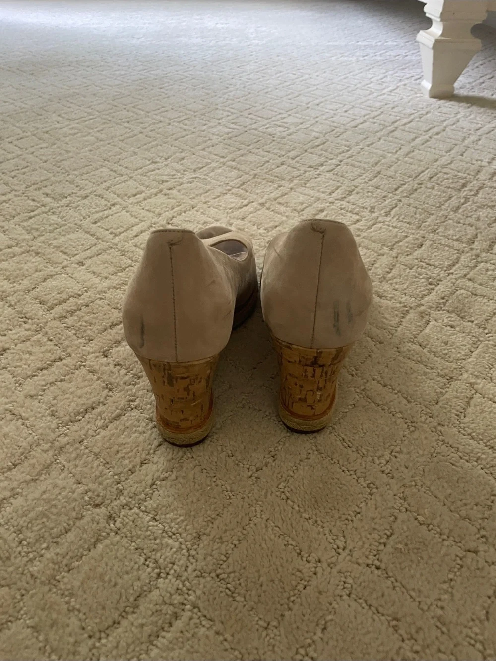 Cole Haan Taupe Suede Peep-Toe Wedge Pumps